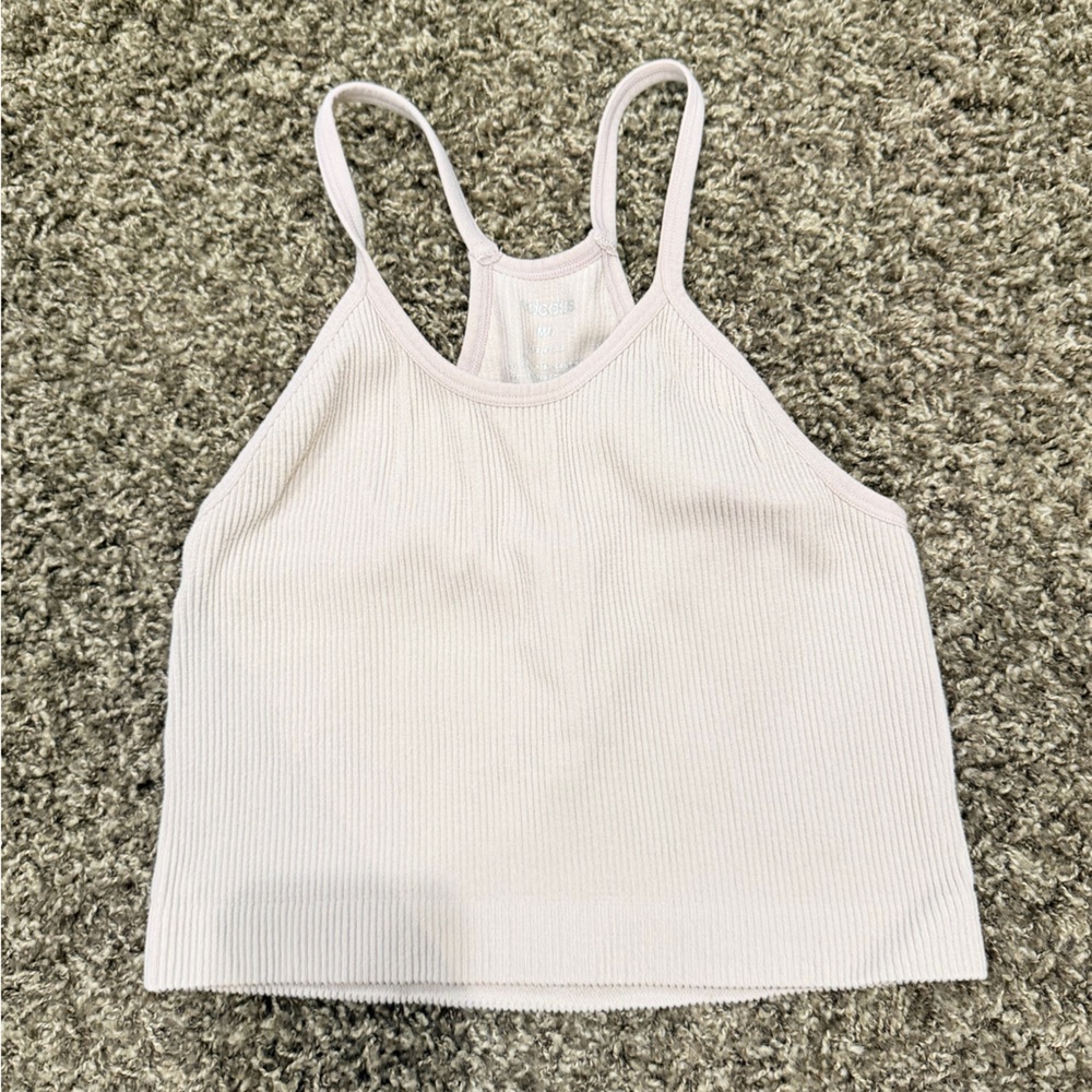 Tan Ribbed Cropped Tank Top
